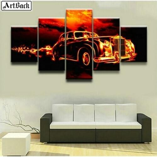 Five fights 5d diamond painting fire car full square landscape decoration diy diamond mosaic sticker diamond cross stitch set