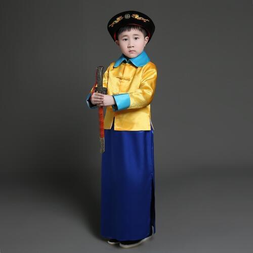 Chinese Hanfu Robe Costumes Children Qing Dynastys Imperial Guards' Clothing Traditional National Ancient Cosplay Clothing