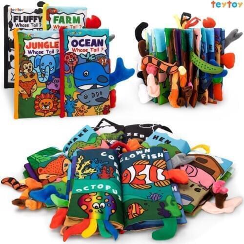 TEYTOY Crinkle Cloth Book, Baby Cloth Book Toys 3D Animal Tail Book Interactive Stories Soft Book Educational Books(4 Pack)
