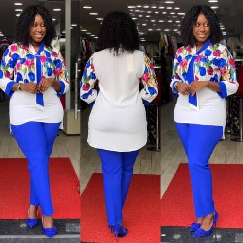 2 Piece Set Africa Clothes 2021 African Dashiki New Dashiki Fashion Suit Top And Trousers Super Elastic Party Plus Size For Lady