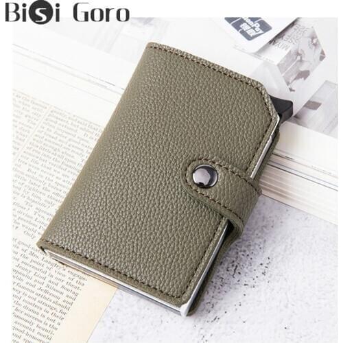 BISI GORO 2020 Rfid Blocking Button Double Protection Wallet Women Fashion Credit Card Holder Metal Aluminum Pop-up Mini Wallet