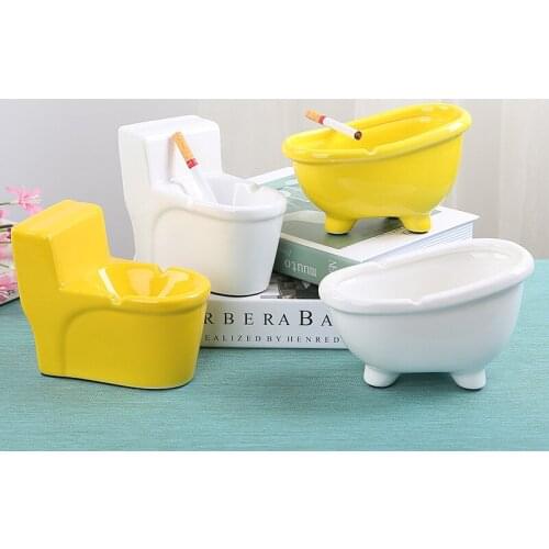 Creative Ceramic Ashtray Mini Toilet Bathtub Cigar Ash Tray Personality Living Room Office Soot Collector Smoking Gift Accessory