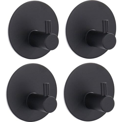 304 Stainless Steel Bathroom Hooks Black Round Creative Kitchen Wall Mounted Bath Coat Robe Hook Hat Key Towel Hanging 4 Per/Lot