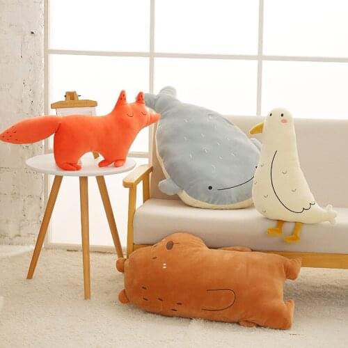 Kawaii Nordic Ins Bear/Fox/Whale/Seabird Stuffed Plush Toys Soft Forest Ocean Animal Plush Pillows Dolls Home Decor for Kid Gift