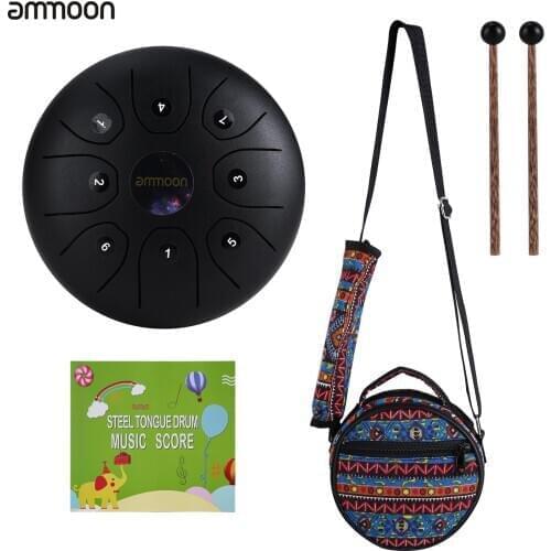 Ammoon 5.5 Inches Mini Steel Tongue Drum 8 Notes C-Key Handpan Drum Steel Pocket Drum Percussion Instrument