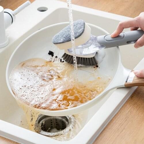 Multi-function Plus Detergent Press Non-stick Frying Brush Long Handle Decontamination Cleaning Brush Dish Scrubbing Pot Brush