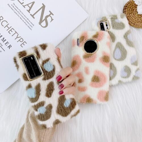 Fashion Leopard Print Case For Huawei P40 Lite P30 P20 Pro Honor 20 P Mate 30 Nova 5T 3 3i Luxury Cute Warm Plush Silicone Cover