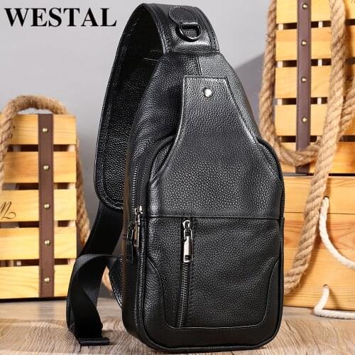 WESTAL Mans Chest Bags Genuine Leather Crossbody Bag Messenger/Sling Pack Shoulder Bag Fashion Travel Daily Pack