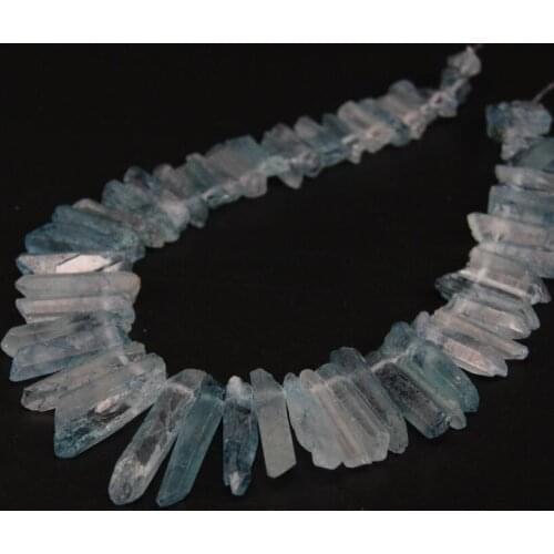 15.5"strand Light Blue Raw Crystal Quartz Top Drilled Point Loose Beads,Natural Crystal Stick Graduated Pendants Jewelry Making