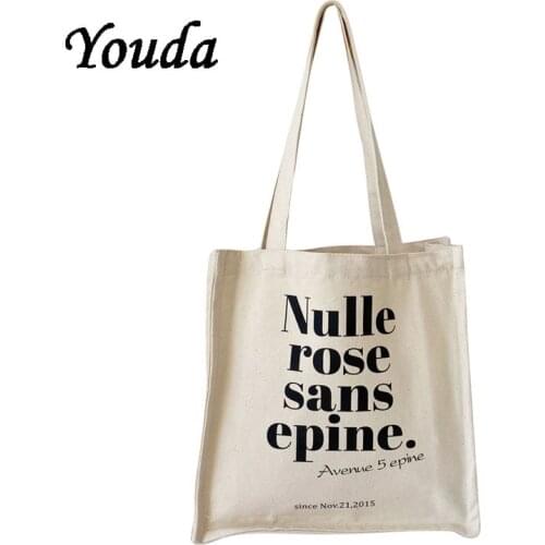 New Student Canvas Shoulder Bag Ladies Letter Printing Simple Female Handbag Girls Casual Large Capacity Reusable Shopping Bag