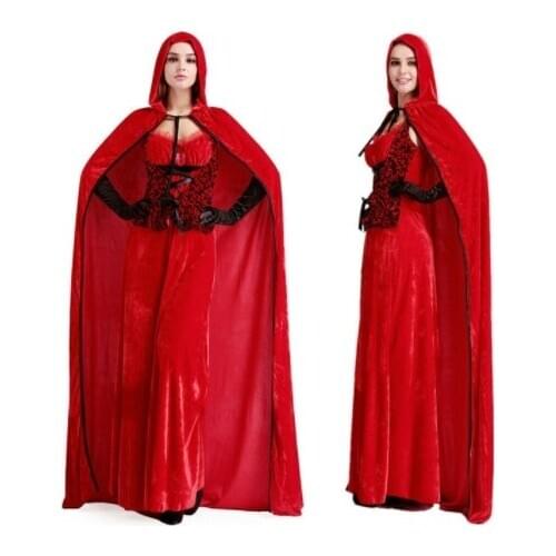 Latest Sexy Little Red Riding Hood Adult Queen Costumes Cape Long Dress Fancy Princess Cosplay Dress For Halloween costume