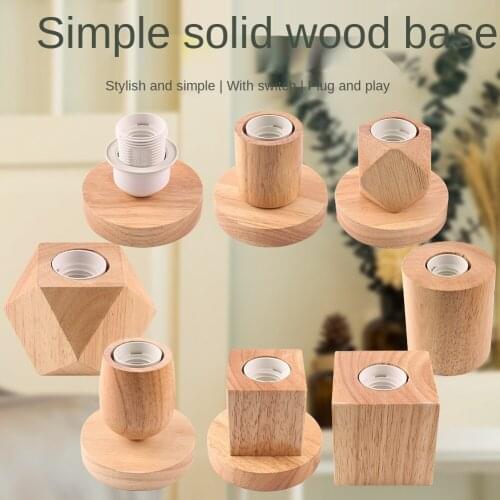 Solid Wood Table Lamp Base Wooden Lamp Holder Accessories with Switch Line Simple Wood Lamp Holder Diamond Lamp Holder Screw E27