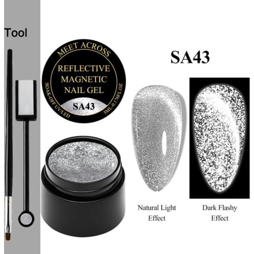MEET ACROSS Reflective Cat Eye Gel Glitter Galaxy Cat Eye Nail Gel Polish Long Lasting Varnish UV LED Nail Lacquer for Nails