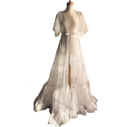 Sexy Elegant Women Nightrobes Short Sleeve Ruffles Pajamas Photo Shoot Dress Tiered Ruffles Party Evening Nightgowns Bathrobes