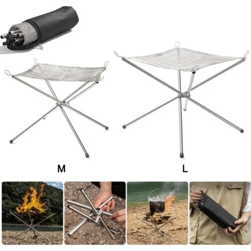 Portable Outdoor Fire Pit Grill Collapsing Steel Mesh Fire Stand Stainless Steel Foldable Mesh Fire Pit Outdoor Wood Heater Heat