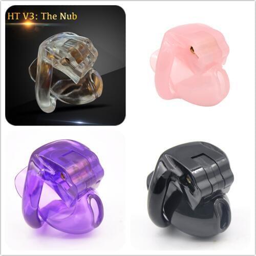 The Nub of HT V3 Male Chastity Device with 4 Penis Rings, Restraint BDSM Plastic Cock Cage CBT Lockdown Cuckold Slave Device