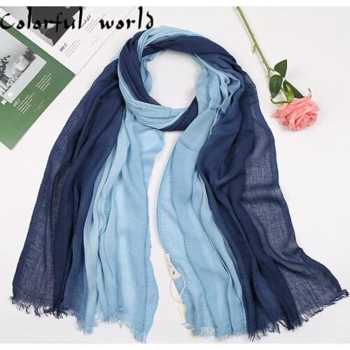 Hijabs Headband Fold color matching popular gradient ladies cotton scarf two-color hair side linen scarf Fashion Shawls Scarves