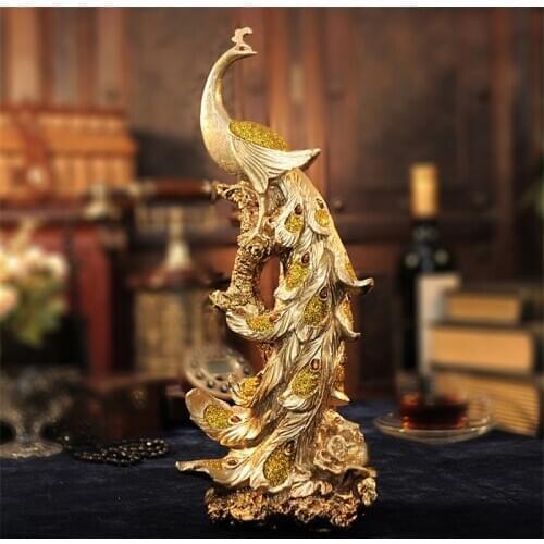 Nordic Resin Phoenix Figurine Pure Golden Bird of Wonder Statue Modern Animal Sculpture Creative Ornament Home Office Decor