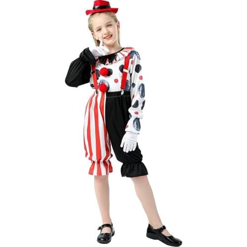 Boys Girls Funny Circus Clown Uniform Naughty Clown Costume For Halloween Party Fancy Dress