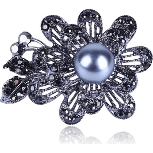 Rhinestone Flower Brooches For Women Lady Sunflower Imitation Pearls Crystal Wedding Brooch Pin Jewelry Accessories
