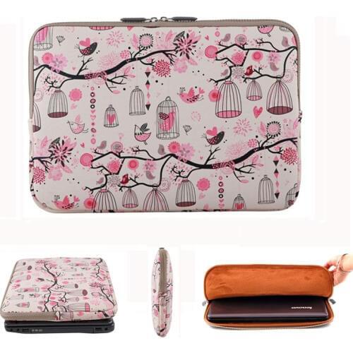 Fly Bird Print PU Wear Resistance Laptop Sleeve Bag 11 12 13 14 15 Inch Computer Bag for Macbook Lenovo ASUS Plush Liner Handbag