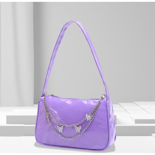 Vintage Women Butterfly Chain Patent PU Leather Shoulder Underarm Bag Ladies Casual Wild Solid Color Small Purse Handbags