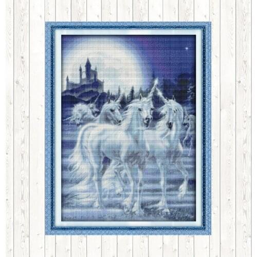 Unicorn Aida 14ct Embroidery Fabric for Cross Stitch 11ct Counted Printed on Canvas for Needlework DMC Floss DIY Handmade Decor