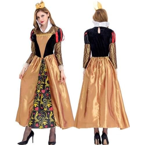 High quality New queen yellow costume dress adult sexy retro royal Queen dress + hat Halloween Fancy cosplay lace costumes women