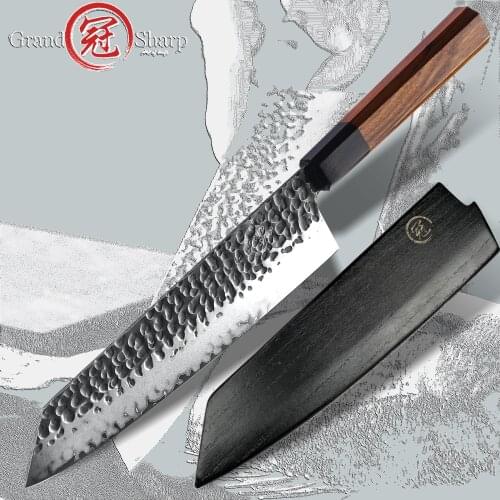 Japanese Kiritsuke Knife 9 inch Japanese AUS10 3 Layers Steel Chef Kitchen Knives Home Cooking Tool Sushi Knife Kurouchi Blade