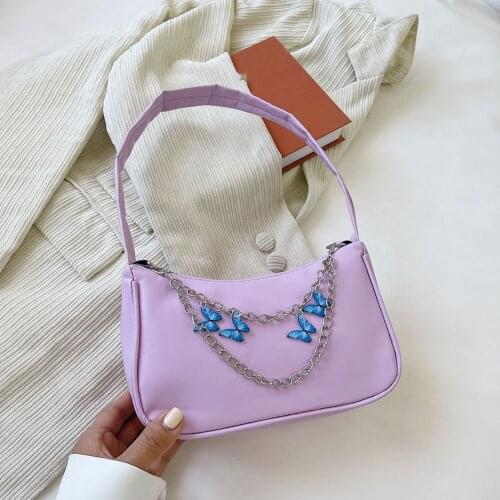 Womens Bag Butterfly Chain Vintage PU Leather Shoulder Underarm Bags for Women Casual Solid Color Small Shopper Handbag Purse