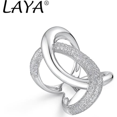 LAYA 925 Sterling Silver Fashion Luxury Irregular High Quality Zirconium Cross Ring Gift For Womens Party Personality Jewelry