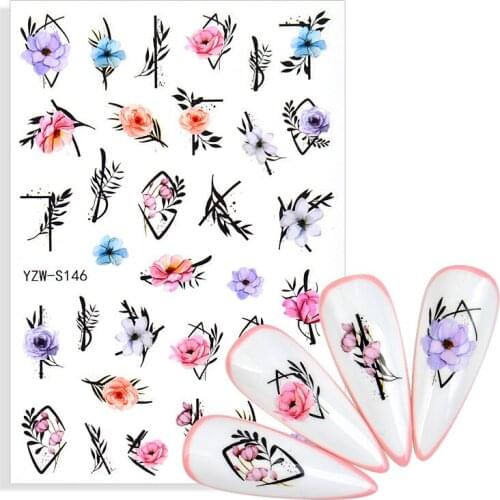 1pcs 3D Gradient Nail Stickers Fan Leaf Dried Flower Blue Butterfly Summer Adhesive Decals Nail Art Decorations Fashion Manicure