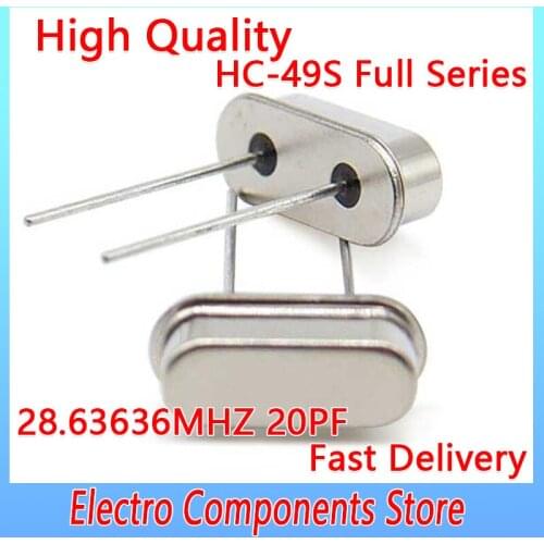 10PCS/Lot HC-49US 2Pin Passive Quartz Resonator Crystal Oscillator HC-49S DIP-2 28.63636MHZ 20PF ±20PPM DIY Electronic Kit