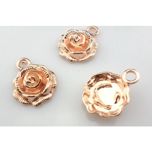 20pcs Alloy Rose Gold Rose Flower Charms Pendants 14x17mm Jewelry Findings