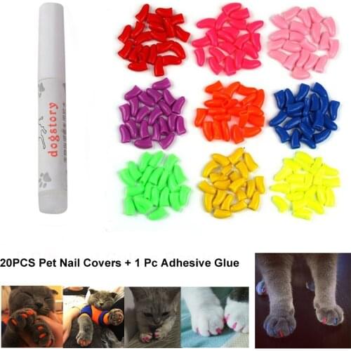20Pcs/Pack Silicone Soft Cat Kitty Claw Cap Pet Nail Covers + Adhesive Glue Animal Protection