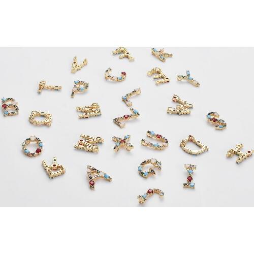 26pcs/lot Multicolor Fashion Gold From A-Z Alphabet DIY Charms Pendant Micro Pave Zircon Brass Initials Letters Accessory