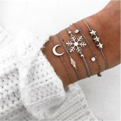 30 Style Multi-layer Metal Moon Snowflake Bracelet Bangles Sets For Women 2019 New Geometric Simple Retro Jewelry Party Wedding