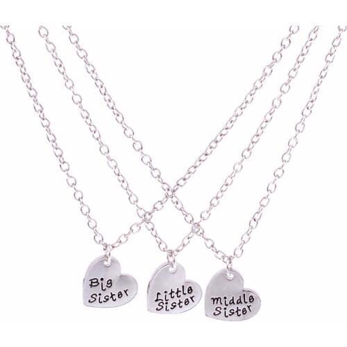 Bespmosp 24PCS/Lot Wholesale 3PC Big Middle Little Sis Charm Heart Pendant Necklace Family Friendship Women Girl Jewelry Gift