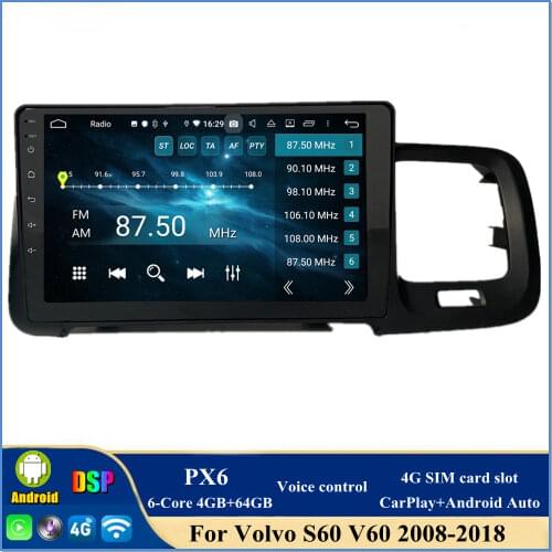 CarPlay & Android Auto DSP 9" PX6 Android 10 Car Stereo Radio DVD GPS Bluetooth 5.0 WIFI for Volvo S60 V60 2008-2018