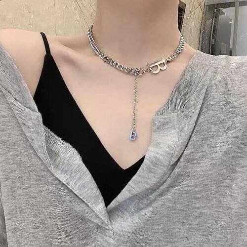 Punk Letter B Pendant Thick Chain Necklace for Women Men Goth Silver Color Choker Neck Chains Vintage Necklace Jewelry Gift
