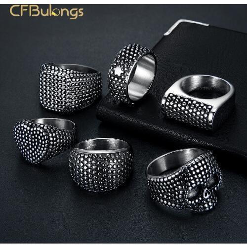 CFBulongs Vintage Geometric Punctiform Signet Mens Ring 316L Stainless Steel Punk Hip Hop Finger Ring Men Jewelry Party Gift
