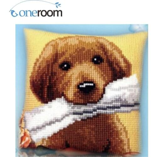 CX0031 Dog Acrylic Yarn Embroidery Pillow Tapestry Cushion Front Cross Stitch Pillowcase DIY needlework