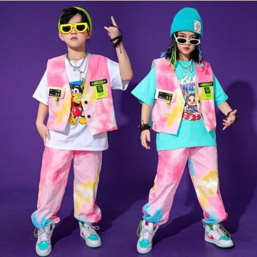 Kids Hip Hop Clothing Tshirt Tie Dye Sleeveless Jacket Streetwear Pants For Girls Boys Jazz Dance Costume Stage Wear Clothes