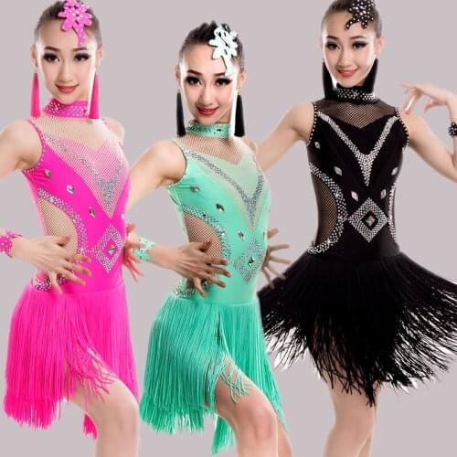 Professional Latin Tassel Dance Dress For Children Sexy Rumba Sumba Competition Dance Costumes Wear Girls Latin Dancing Dress