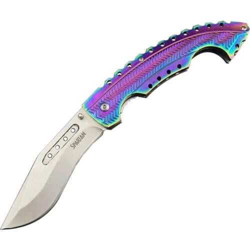 DuoClang Cold Steel Spartan Knives Color Titanium Steel Handle Self-Defense Folding Blade Knife Combat Gift