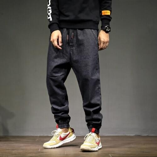 Men Jeans Black Color Loose Fit Size 28-42 Printed Designer Cargo Fashion Winter Pants Elastic Waist Hip Hop Jeans Men Joggers