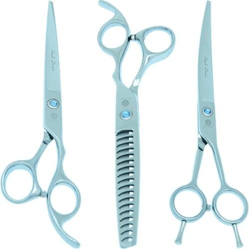 Purple Dragon 7 inch Dog Grooming Scissors Japan 440C Straight Curved Cutting Shears Pet Thinning Tijeras Animal Trimmer B0013B