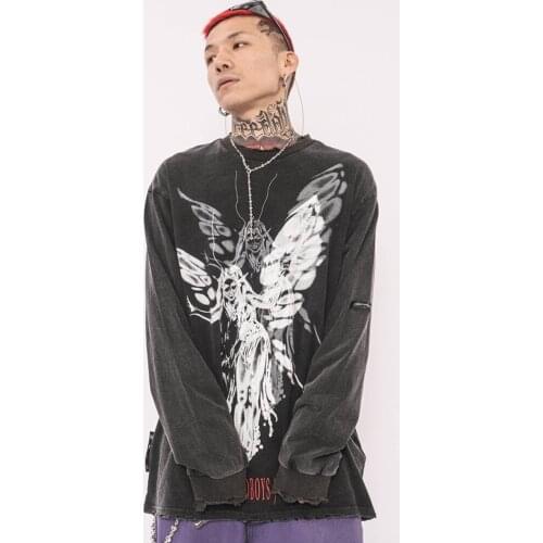 Graphic tees Damaged vintage Hip Hop Long sleeve t shirt oversized t shirt Streetwear Harajuku Summer Tees