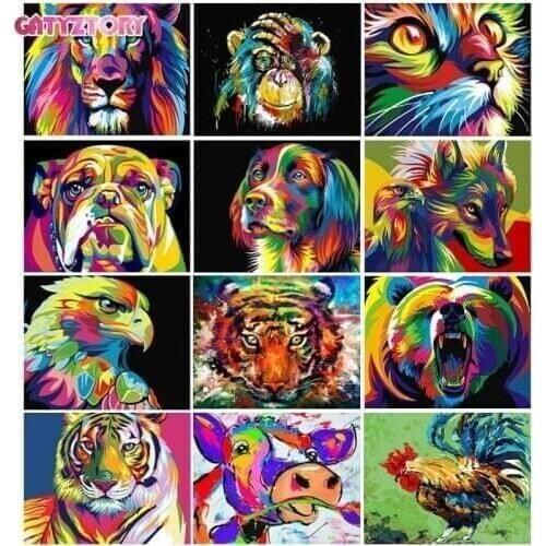 GATYZTORY 60x75cm Frame DIY Painting By Numbers acrylic Colorful Animals Hand Painted Oil Paint By Numbers For Home Decor Art