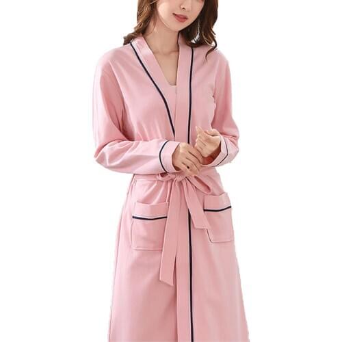 Fashion Women Comfortable Cotton Bathrobe Spring, Autumn And Winter Long Breathable Sexy Home Gown Sleepwear Robe Coat